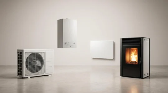 Comparaison visuelle de différents systèmes de chauffage pour une maison moderne en zone climatique froide