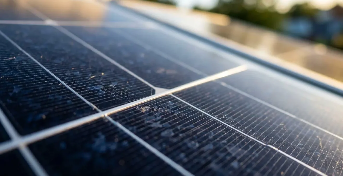 Panneau solaire photovoltaïque captant la lumière du soleil avec détails des cellules cristallines