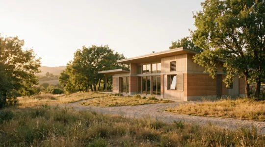 Maison contemporaine avec débords de toit et protection solaire naturelle en été