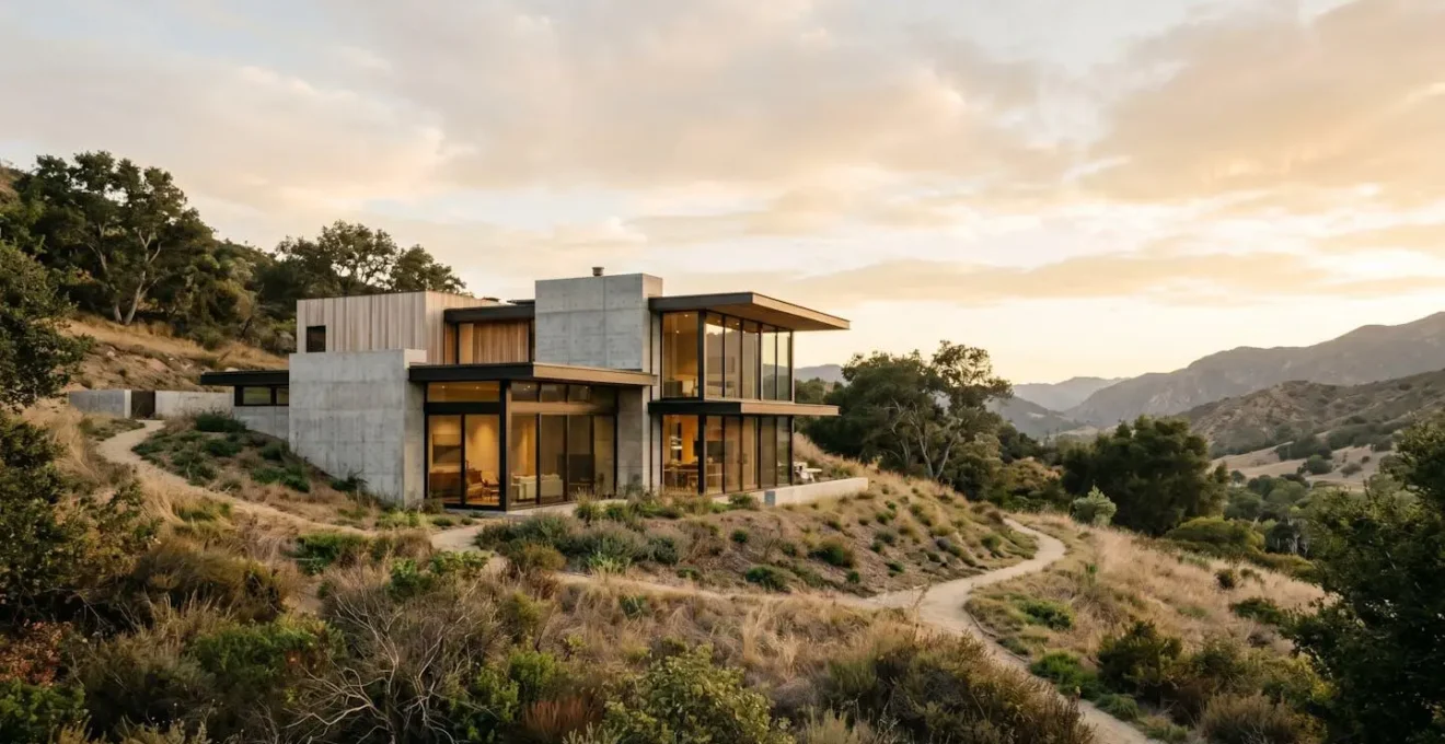 Maison contemporaine avec architecture design et grandes baies vitrées orientées sud pour une efficacité énergétique optimale