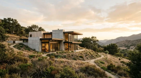 Maison contemporaine avec architecture design et grandes baies vitrées orientées sud pour une efficacité énergétique optimale
