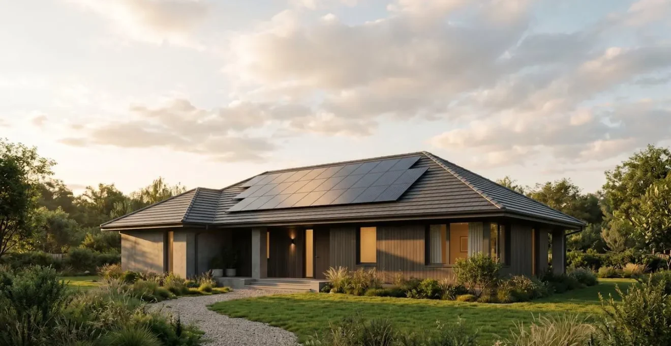 Maison contemporaine équipée de panneaux solaires photovoltaïques sur toiture illustrant la transformation en actif rentable