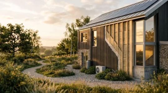 Maison rénovée avec matériaux d'isolation et système de chauffage performant pour économies d'énergie