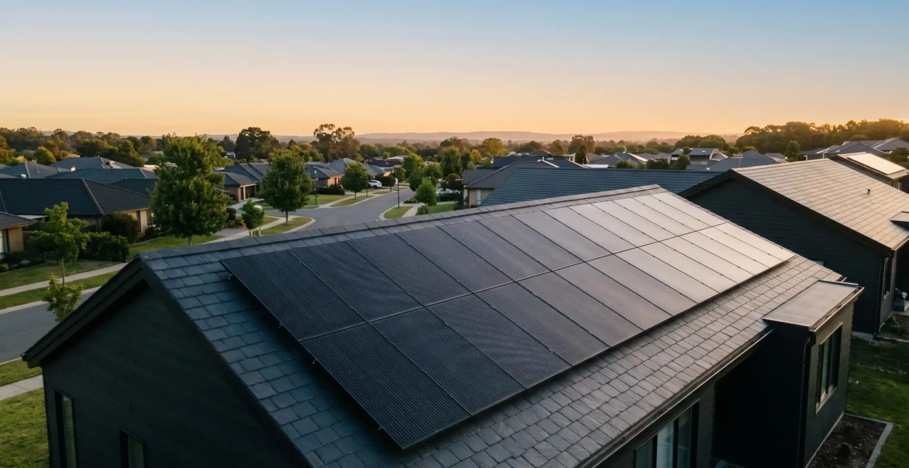 Installation photovoltaïque moderne sur toiture avec panneaux solaires à haut rendement