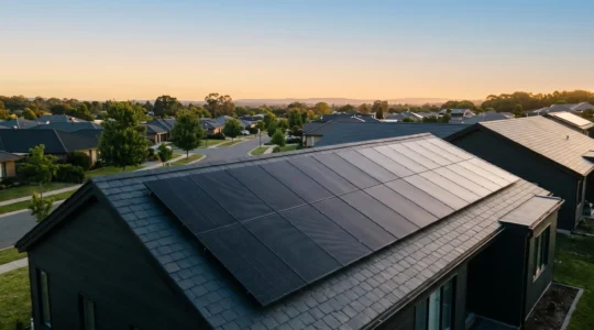 Installation photovoltaïque moderne sur toiture avec panneaux solaires à haut rendement